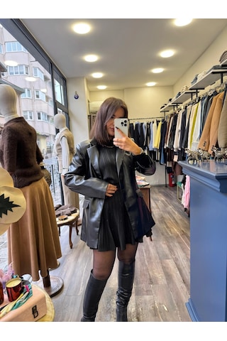 Deri Blazer Ceket - Siyah Siyah