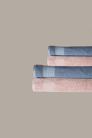 4 Lü Çizgili Pudra Mavi Aile Seti Yumuşak Pamuk El Yüz Banyo Havlusu 50x90 Cm 70x140 Cm Renklı