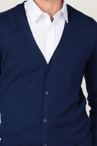 Tudors Slim Fit Dar Kesim Düğmeli Düz Pamuk Erkek Hırka-24132 Lacivert