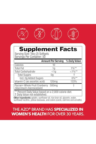 Azo Cranberry Pills For Women & Men, Urinary Tract Health, 100 Softgels