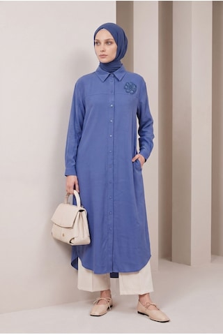 Armine Trend Çiçek Detaylı Uzun Tunik İndigo 26yt403