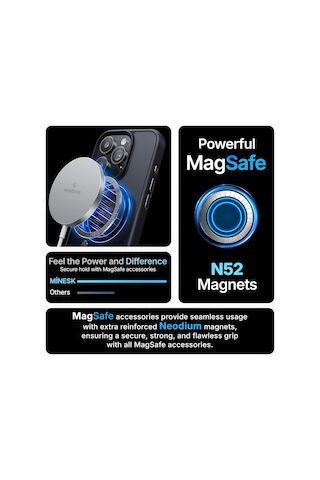 Apple iPhone Uyumlu 13 Ve 14 İçin Magsafe İle Uyumlu Fusion Mat Serisi Kaliteli Orijinal Versiyon Kılıf Metal Tuş Takımı Ve Ultra Güçlü Gerçek Mıknatıslar Şık Tasarım Kılıf Siyah, 13-14