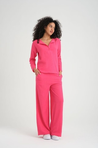 Kadın Dokulu Maya Kumaş Bol Kalıp Salaş Pantolon Uzun Kollu Bluz Ikili Takım 3563320 Pembe