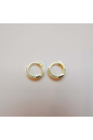 Etrafı Zirkon Taşlı Bayan Halka Küpe Gold