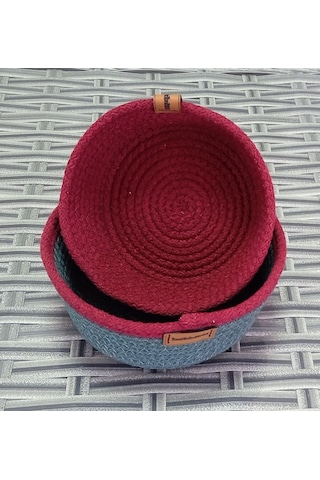 Ev Banyo Hasır 2 Adet Sepet Bordo&yeşil Yuvarlak Jüt Kordon Halat İp Bordo