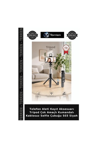 Telefon Aleti Kayıt Aksesuarı Tripod Çok Amaçlı Kumandalı Kablosuz Selfie Çubuğu S03 Siyah
