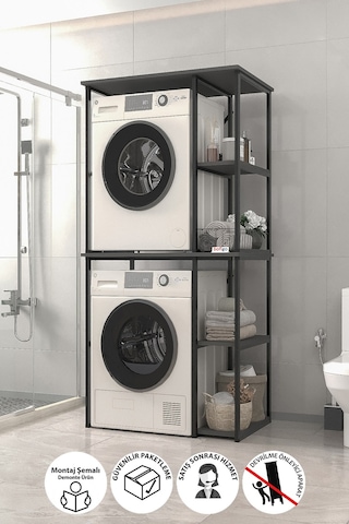 Bofigo Çamaşır Makinesi Dolabı Kurutma Makinesi Dolabı Metal Banyo Dolabı Mısra Antrasit