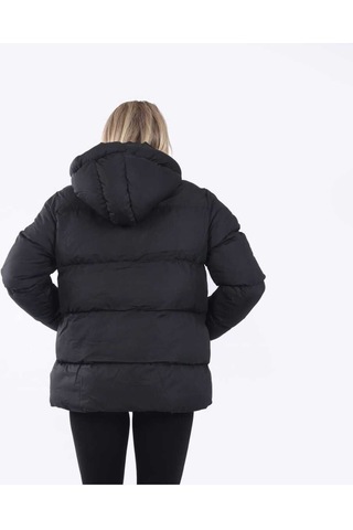 Nevege Butik Kadın Siyah Kapüşonlu Cepli Şişme Mont Siyah