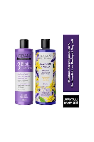 Urban Care Expert Lavender Vanilla Nemlendirici ve Besleyici Duş Jeli 500 ML + Biotin & Caffein Şampuan 350 ML
