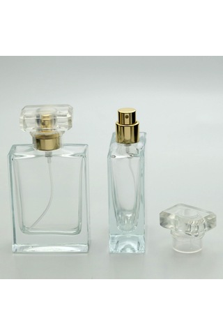 20 Adet Boş Cam Parfüm Şişe, 50 Ml, Dolgulu Kare Model, Şeffaf