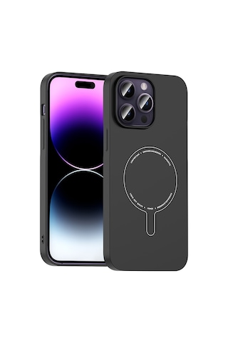 iPhone Uyumlu 14 Pro Max Kılıf M-safe Şarj Özellikli Kamera Korumalı Ata Elio Sert Pc Kapak - Siyah