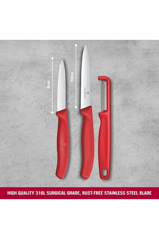 Victorinox 6.7111.33c1 Swiss Classic 3lü Bıçak Ve Soyacak Set, Kırmızı Çok Renkli