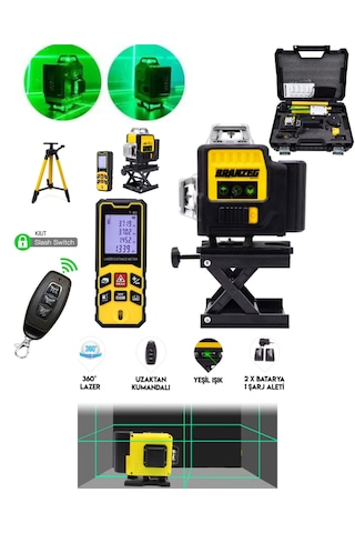 Branzeg 12 Yönlü Lazer Terazi Lazer Metre Seti Çizgi Hizalama Kumandalı Tripotlu Brzlm100