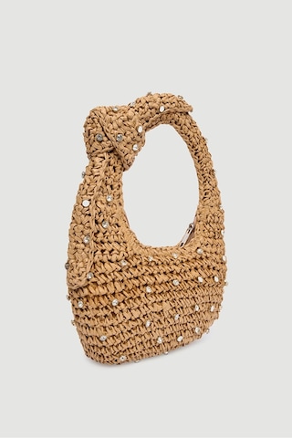Matthew Cox Taşlı Portföy Clutch Fermuarlı Astarlı Örgü Hasır Yazlık Tatil El Çantası Camel
