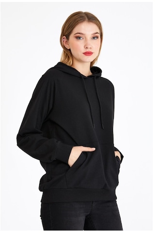 MMetalic Kadın Siyah Kapüşonlu Basic Örme Sweatshirt