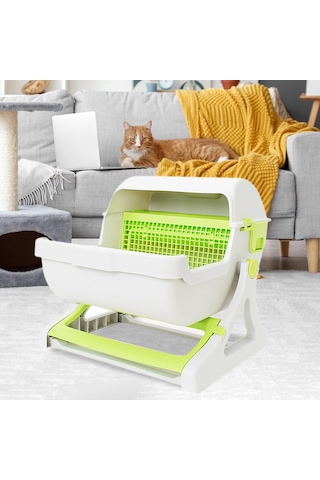 Suntek Pet Yarı Otomatik Hızlı Temizlenen Kedi Kumu Kutusu Yeşil