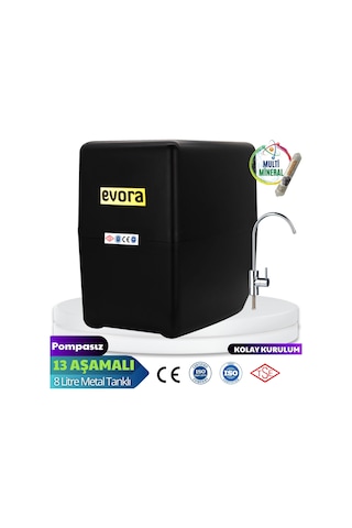 13 Aşamalı 8 L Çelik Tanklı Pompasız  Multimineralli Su Arıtma Cihazı Premium Seri