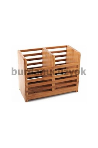Bambu Kaşıklık Klasik Ahşaptan Hijyenik Çatal Kaşık Kabı Sepeti