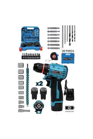 Mur-Cell MUR-9013 16.8V Kömürsüz Motor Çelik Mandren 36 Parça Vidalama Makinesi
