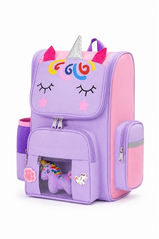 Quovo Unicorn Özel Tasarım Okul Çantası Aksesuar Hediyeli Ortopedik Pembe Sırt Çantası Lila