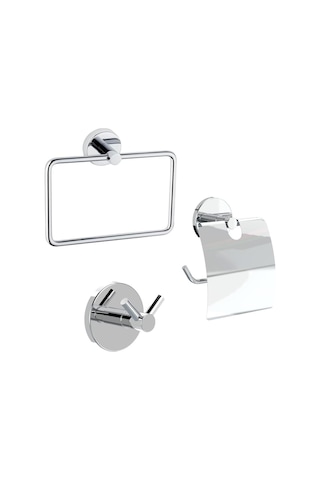 Banyo Aksesuar 3 lü Set Havluluk - Wc Kağıtlık - 2 li Askı Paslan Krom