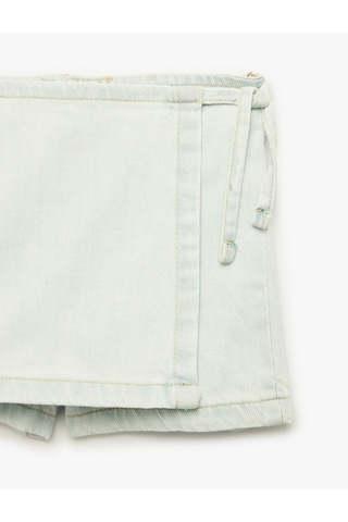 Koton Normal Bel Bağlama Detaylı Pamuklu Denim Şort Etek Lıght Indıgo 6smg40023ad Açık Mavi