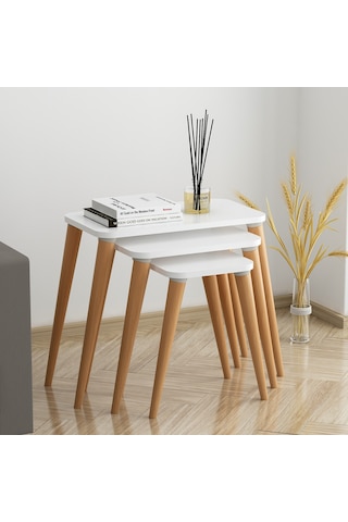 Flora ESTE Sehpa Ahşap Ayaklı Üçlü Zigon (BEYAZ)