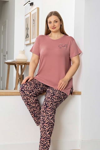 Aydoğan Kadın İnci Büyük Beden Kısa Kol Somon Pijama Takım 0054 Somon
