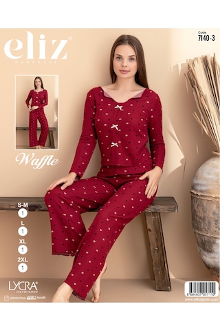 Street Beauty Eliz Waffle Fiyonklu Pijama Takım Kırmızı