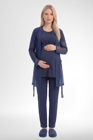 Mecit Pijama Mecit 6406 Lacivert Dantel Sabahlıklı Lohusa Pijama Takımı
