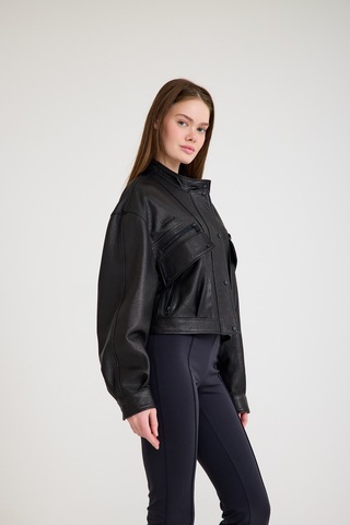 Oversize Bayan Deri Ceket Vb-24-bk-2797-24023 Siyah