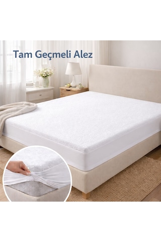 Lastikli Çarşaf Tipi Fitted Alez Sıvı Geçirmez Yatak Koruyucu Beyaz