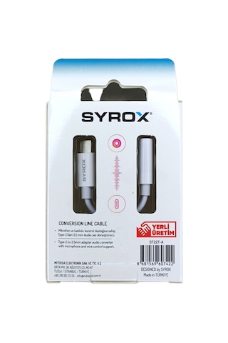 Syrox DT22T-A Konuşma Müzik Type-c To Aux Kulaklık Dönüştürücü