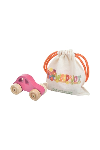 Woodnjoy Wood & Joy Doğal Araçlar 04 Ahşap Araba Hareketli Eğitici Oyuncak Mini Araba Pembe
