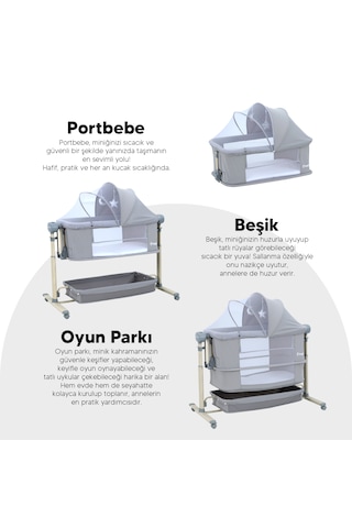 Huggy Gri Swing Me Akıllı Beşik/anne Yanı Oyun Parkı Ve Portbebe