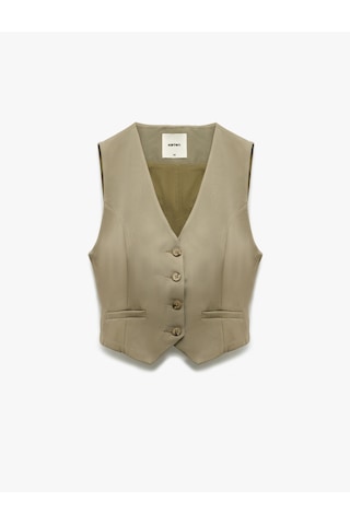 Koton Modal Karışımlı Astarlı Slim Fit V Yaka Düğmeli Blazer Yelek Haki 5sak20006pw Haki