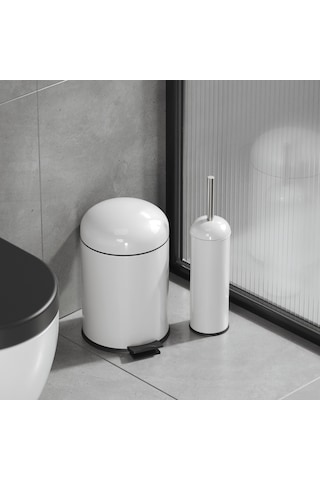 Aqua Bagno Smile Klozet Fırçası + Çöp Kovası 5 Lt -2 Parça Set, Beyaz