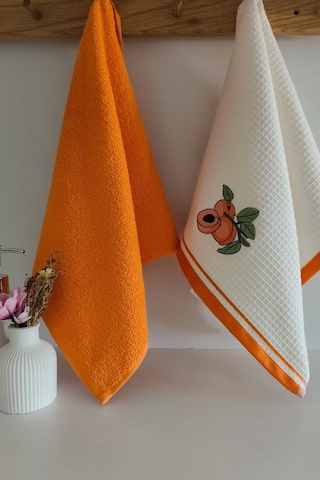2 Li Mutfak Havlusu %100 Pamuk - Kayısı Nakışlı - 40x60 Cm Turuncu Turuncu