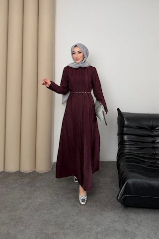 Mihran Butik Quenn Model Coupra Model Kumaş Kemer Detaylı Elbise Bordo