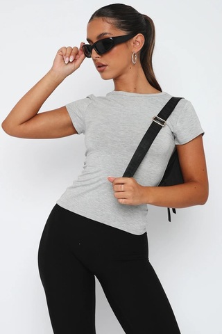 Seeh Gri Kadın Basic Slim Fit T-shirt Sh272