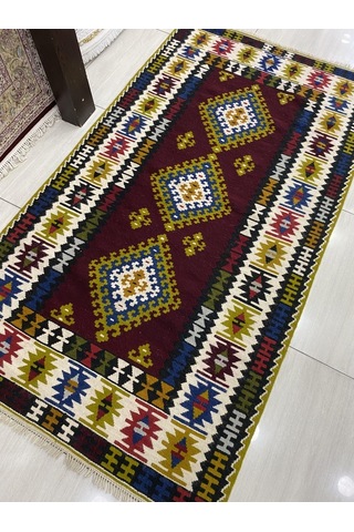 El Dokuma Yahyalı Yün Kilim 110X203 Renkli %100 Yün Kilim Kırmızı