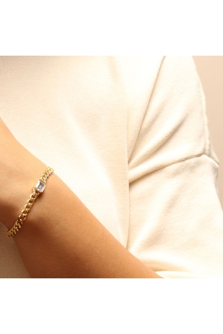 Baget Taşlı Zincir Bileklik 719111 Gold Gümüş