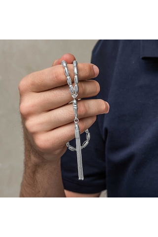 Gümüş Arpa Kesim Erkek Tesbih Sl12630 Gümüş