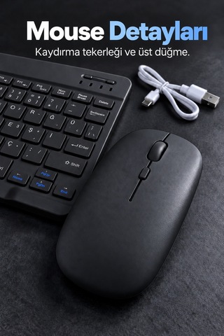 Bluetooth Klavye Mouse Seti Türkçe Tuş Dizilimli Beyaz