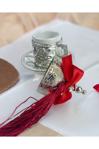 Elm Damat Kahve Fincanı Kırmızı Kırmızı