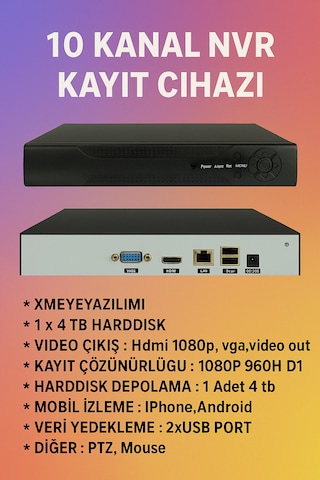 10 Kanal Nvr Ip Xmeye Kayıt Cihazı