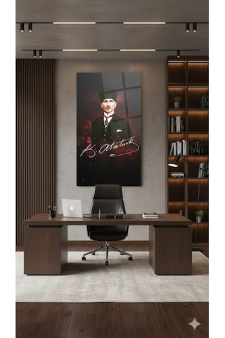 Mustafa Kemal Atatürk Şık Portre Cam Tablo Hediyelik Özel Tasarım