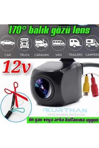 Didadodo 170 Açılı Balık Gözü Lens 12 Volt, Ön-arka Kullanıma Uyumlu