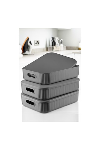 3'lü Set Çok Amaçlı Dekoratif Düzenleyici Kutu Antrasit 6,8lt