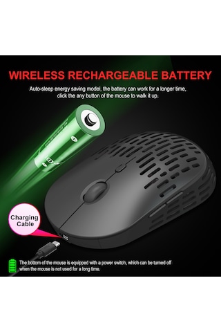 Maiyame T38 Kablosuz Şarjlı Mouse: 2.4g, 10m Mesafe, 3 Seviye Dpı, Sessiz Tuş, Renkli Solunum Işığı, 600mah Pil, Gri Optik
